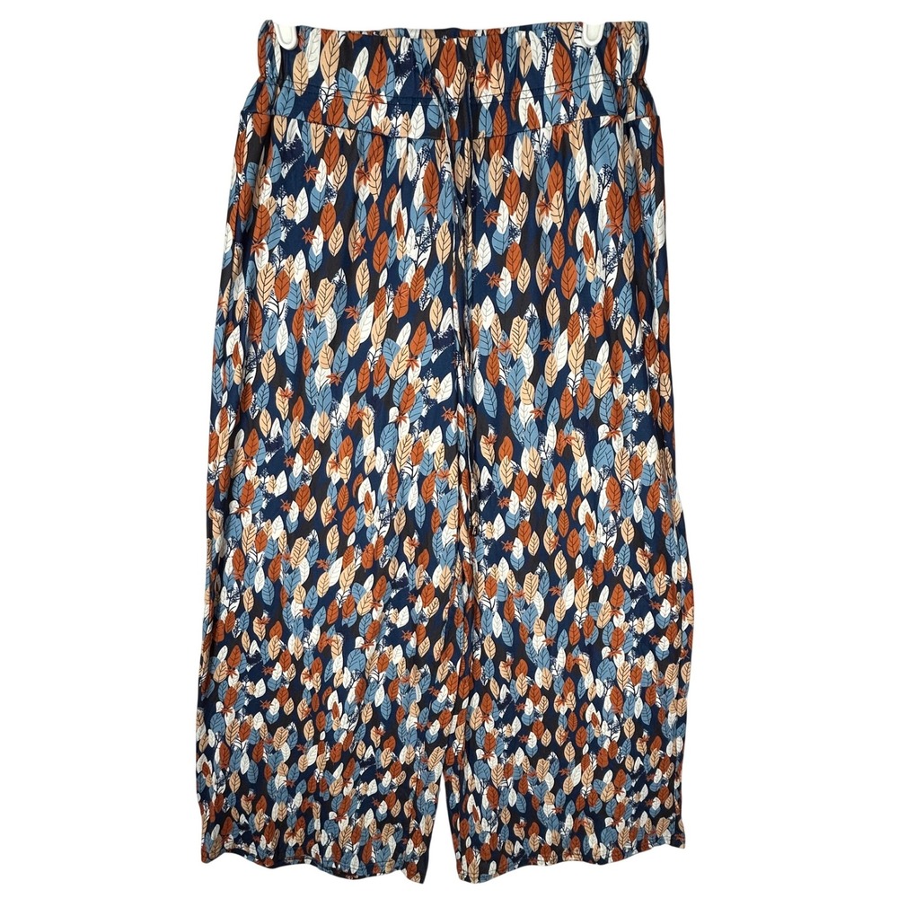 Kohl's Feather Print Soft Elastic Waist Pull On Wide Leg Pants Women's Small NWT